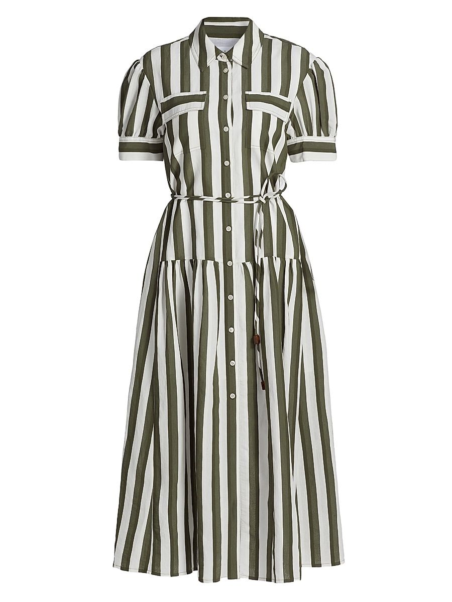 Women's Carrington Seersucker Striped Midi-Dress - Fern Ivory - Size Medium