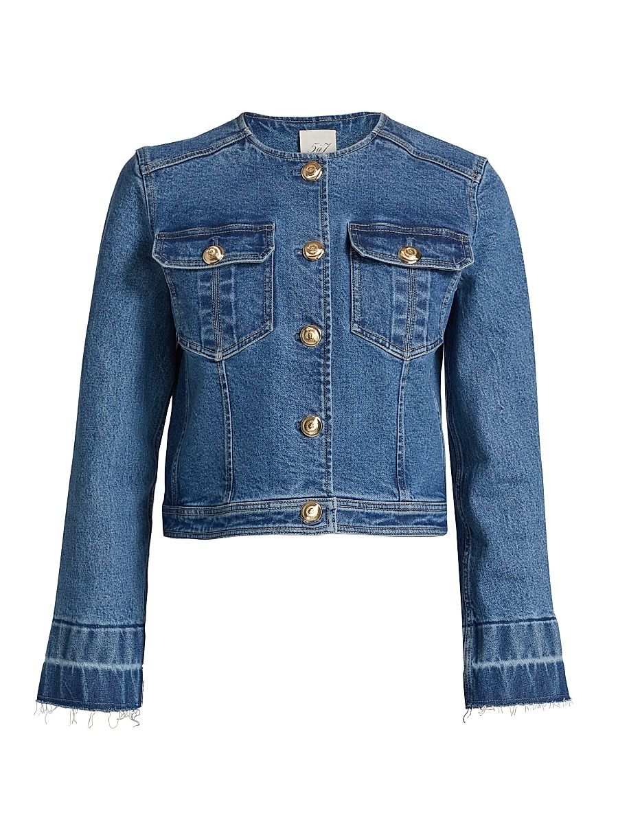 Women's Travis Collarless Denim Jacket - Saphir - Size Large