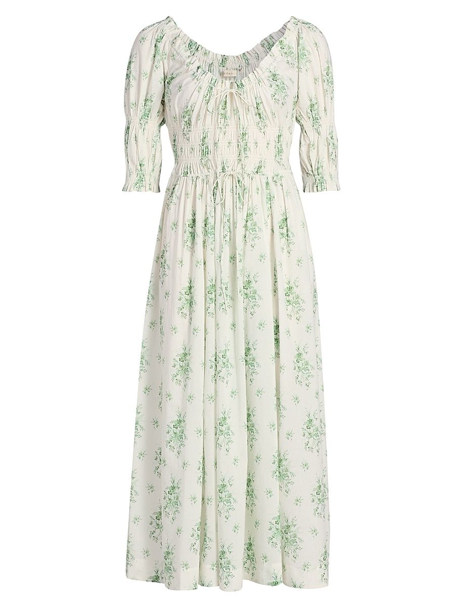 Women's Ischia Botanical Midi-Dress - Green Petit Bouquet Dechamon - Size XS