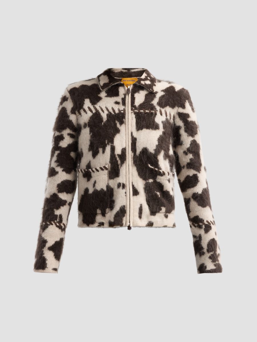 Guest in Residence Women's Grizzly Cowhide Cashmere Zip-Up Jacket - Oatmeal Burnt Cocoa - Size Large