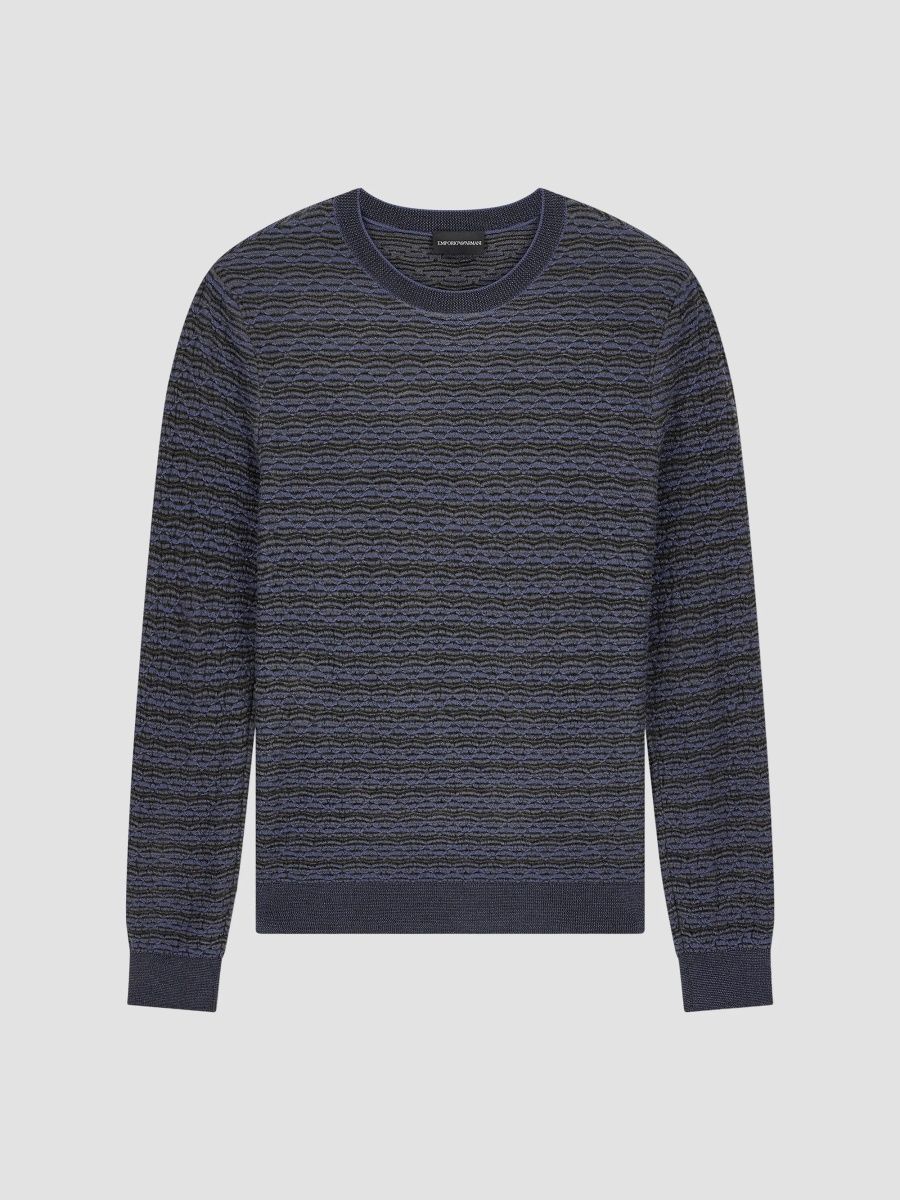 Emporio Armani Men's Blurred Geometric Wool-Blend Crewneck Sweater - Solid Pastel Blue - Size XXL