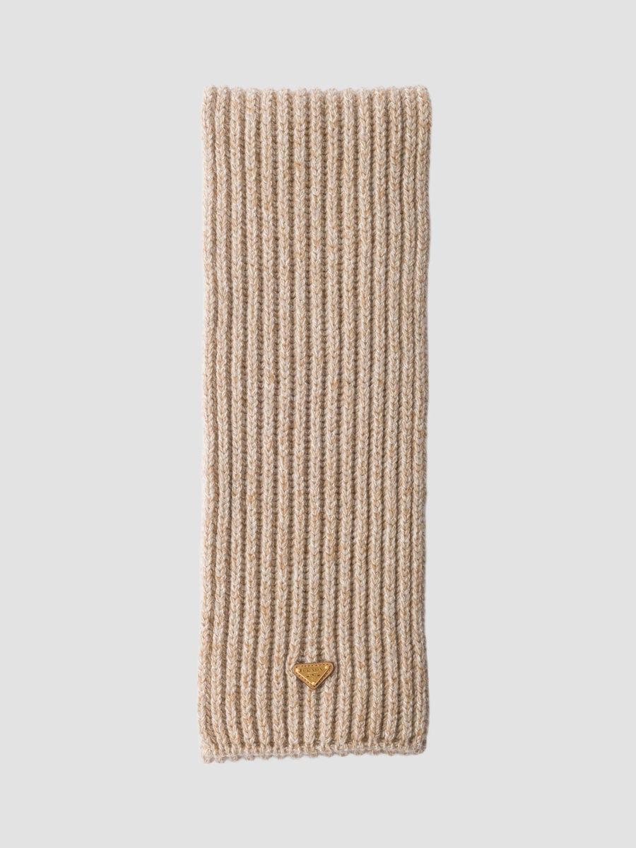 Prada Women's Wool and Mouliné Cashmere Scarf - Beige