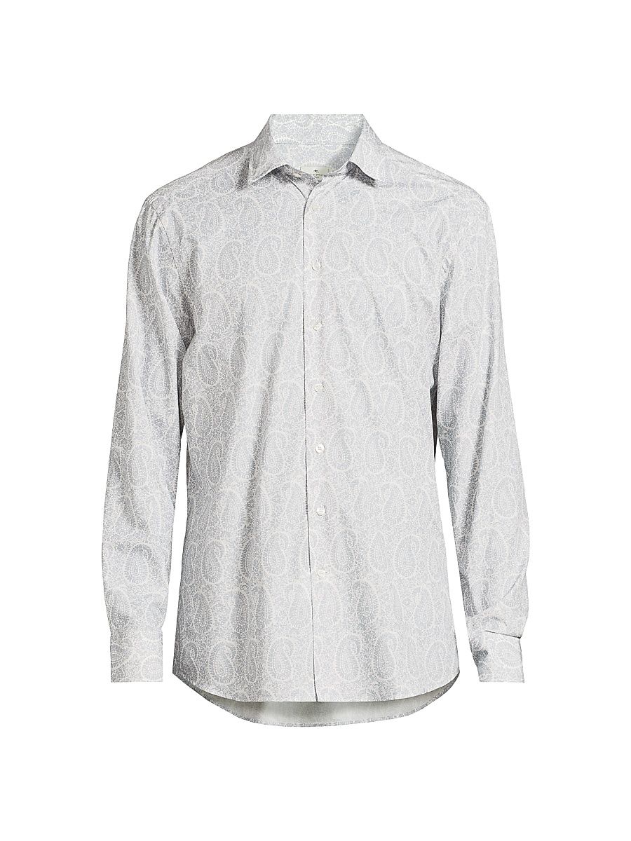 Men's Roma Tonal Paisley Shirt - Print On White Base - Size 17.5
