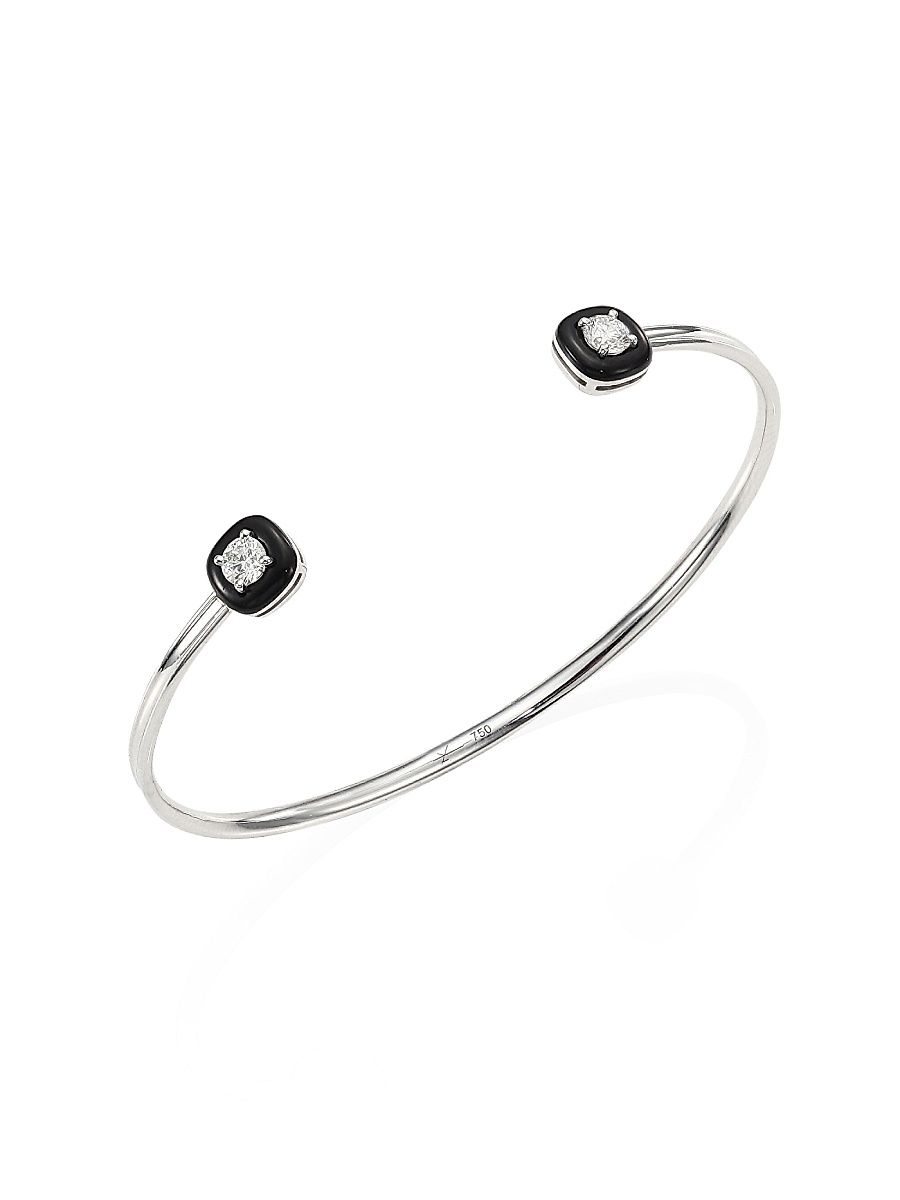 Women's Oui Diamond, Enamel & 18K White Gold Bangle - White Gold Black