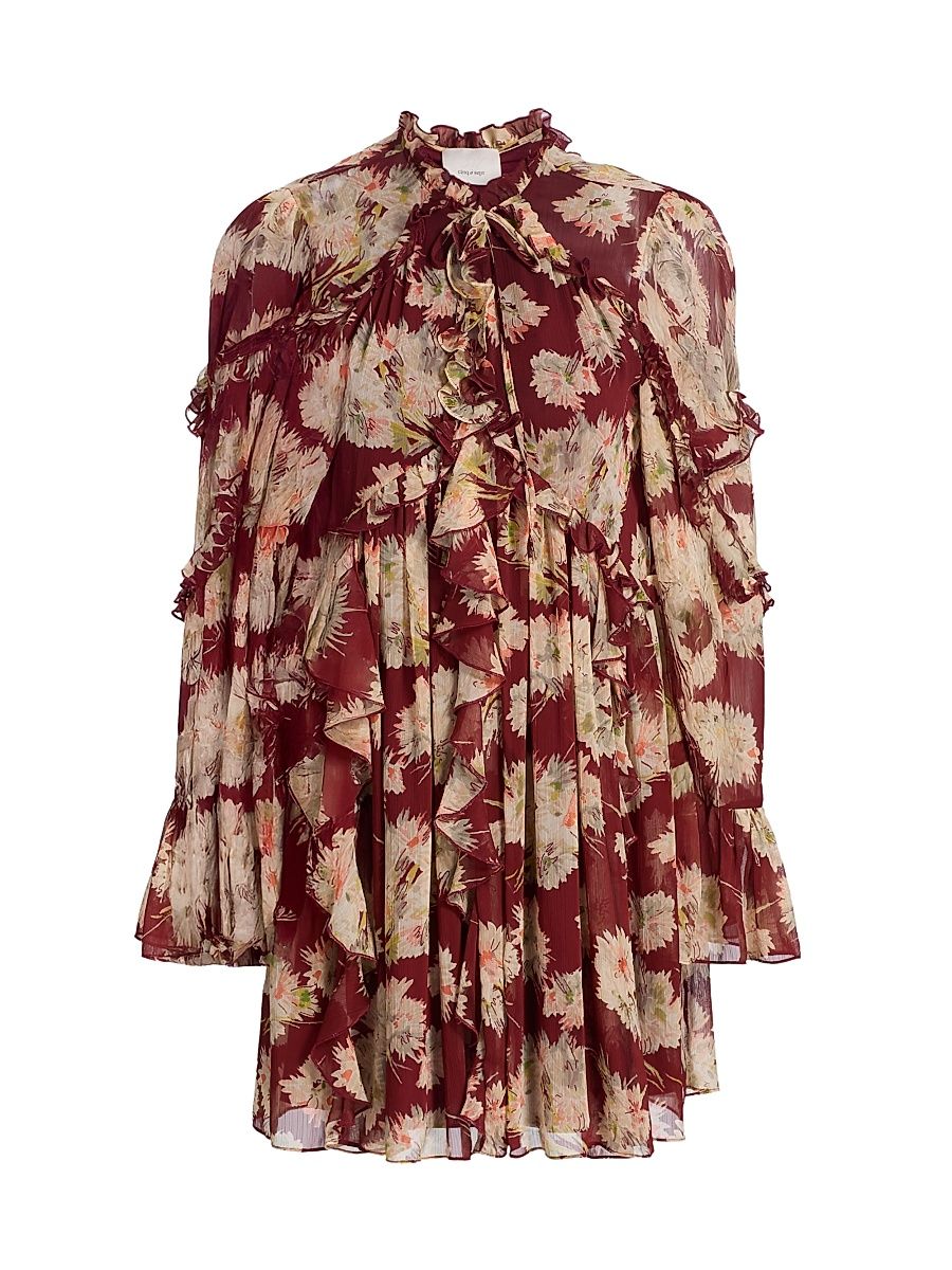 Women's Mae Bouquet Albani Ruffle-Trim Minidress - Wineberry Multi - Size 16