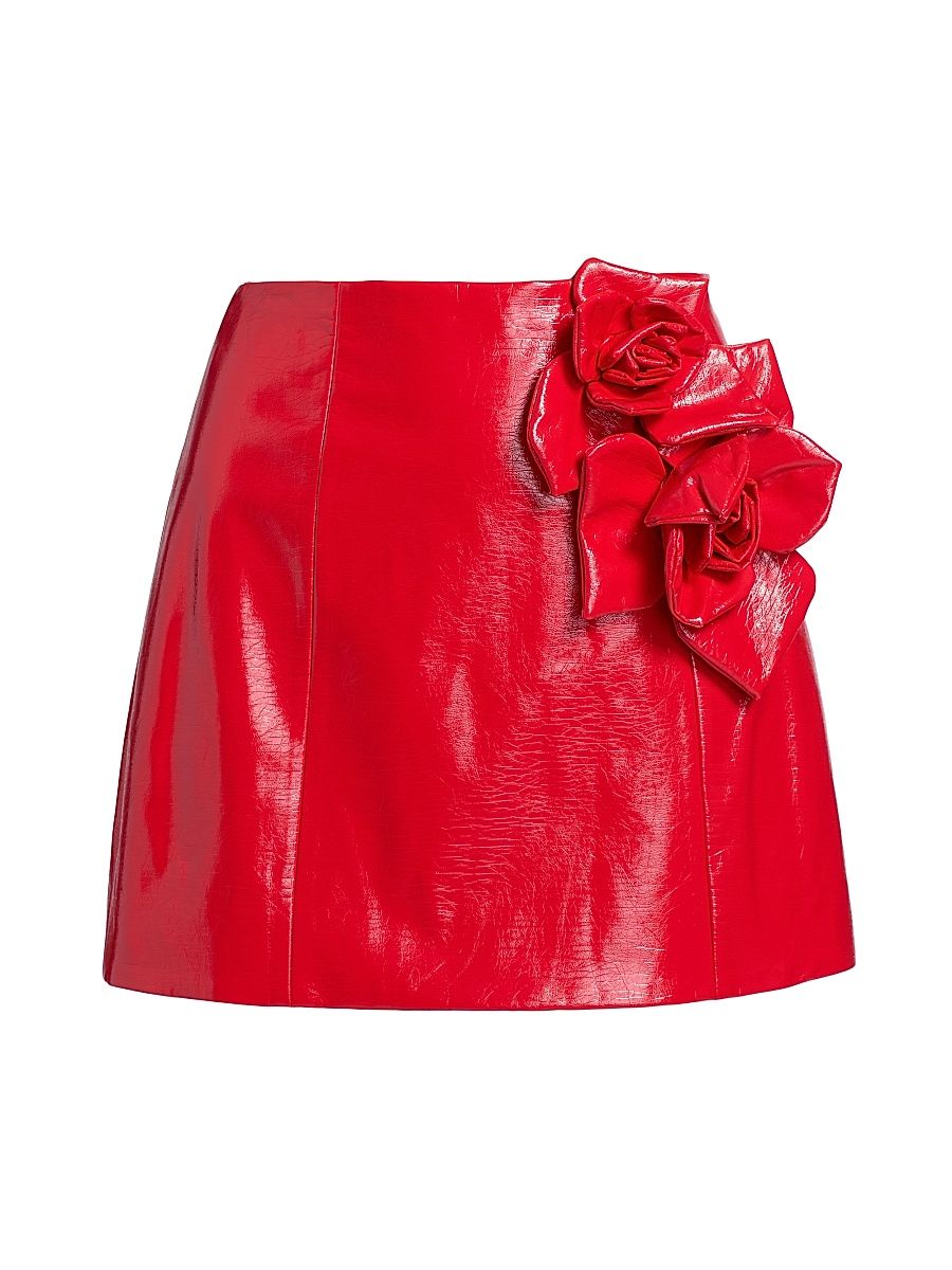 Women's Liva Rose-Appliqué Faux-Leather Miniskirt - Red - Size 4