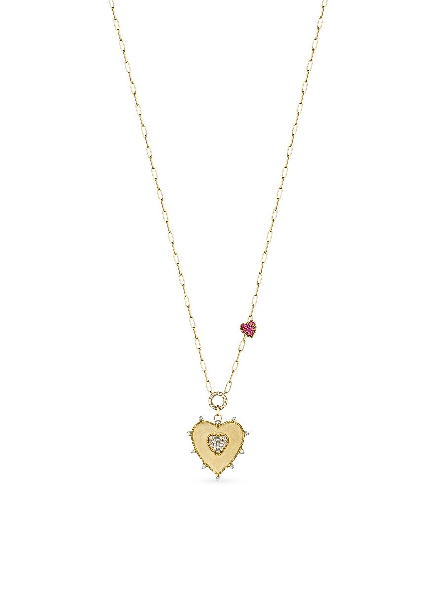 Women's Penka 18K Yellow Gold, Ruby & 0.49 TCW Diamond Heart Pendant Necklace - Yellow Gold
