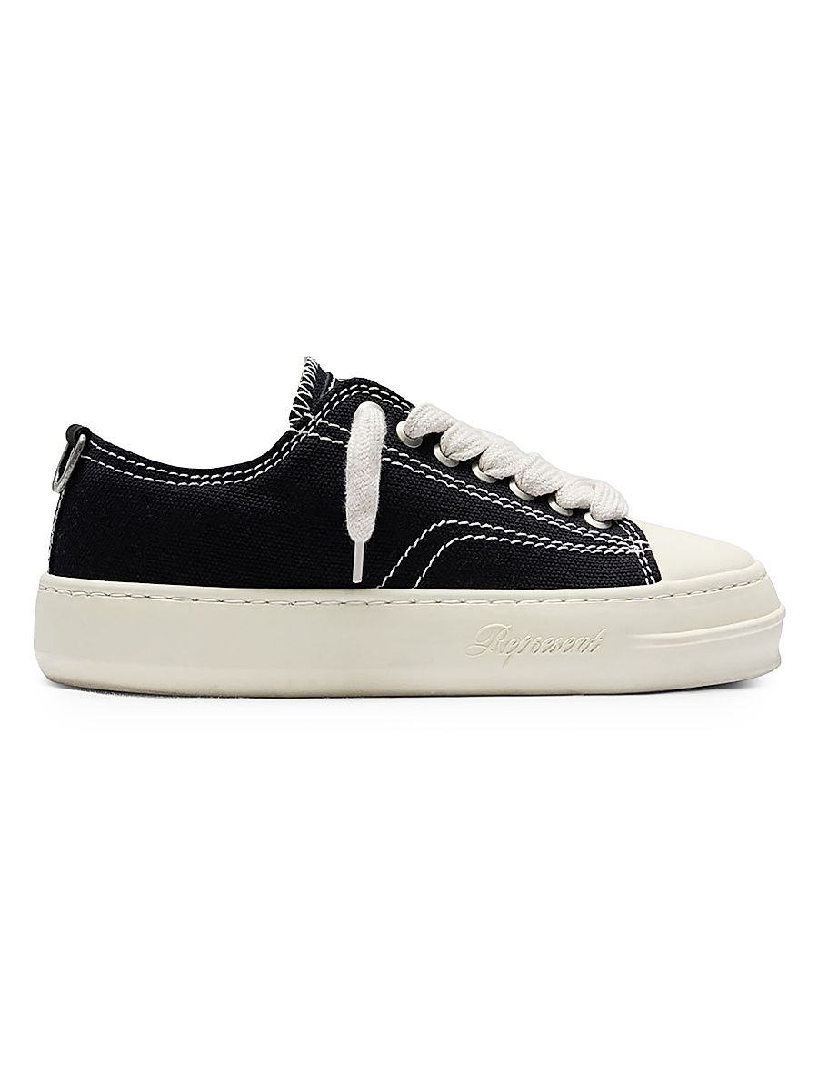 Men's Canvas Platform Low-Top Sneakers - Jet Black - Size 12