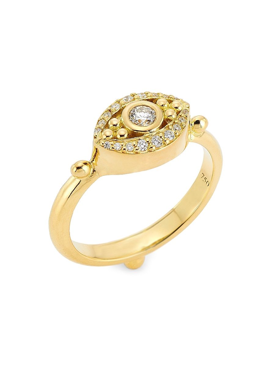 Women's Florence86 Sacred 18K Yellow Gold & 0.21 TCW Diamond Mini Evil Eye Ring - Gold - Size 6.5