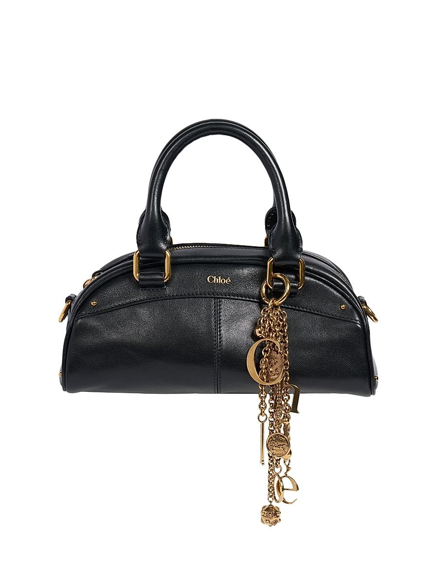 Women's Small Leather Bowling Bag - Black