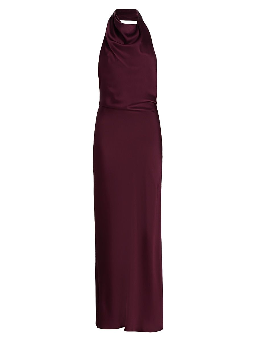 Women's Reannon Draped Satin Halter Gown - Fig - Size 14