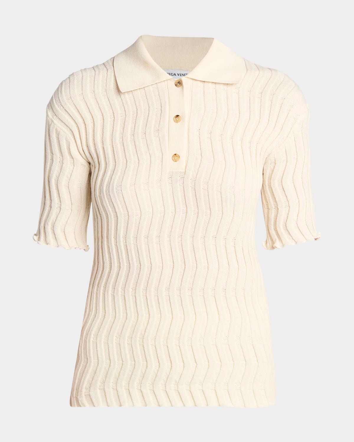 Zigzag Knit Short-Sleeve Polo Top
