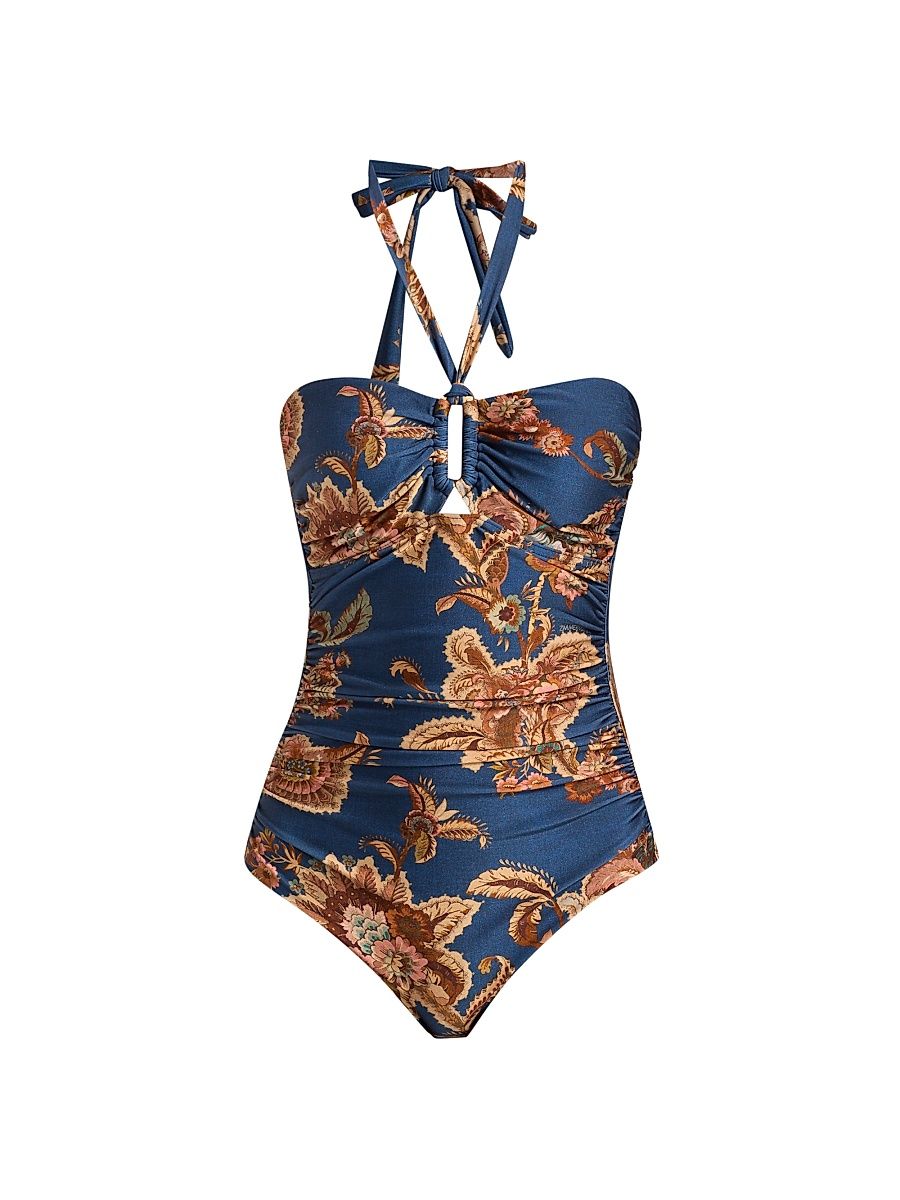 Women's Aster Wide Link One-Piece Swimsuit - Navy Jacobean - Size 8