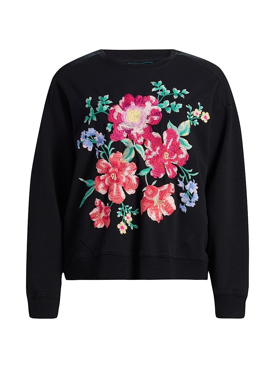 Women's Celiora Floral Stretch-Cotton Sweatshirt - Black - Size XXL