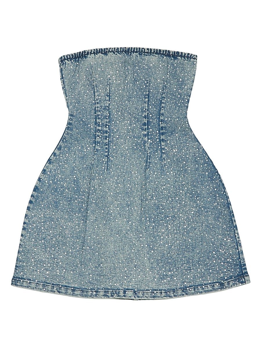 Theme Girl's Girl's Demi Denim Embellished Strapless Dress - Light Denim - Size 14