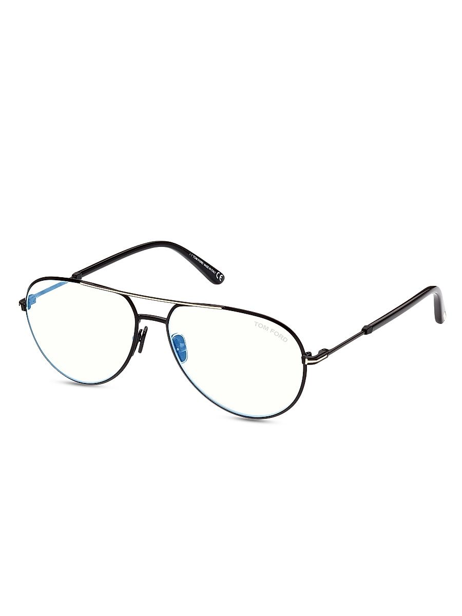 Men's 55MM Aviator Blue Block Glasses - Black Blue