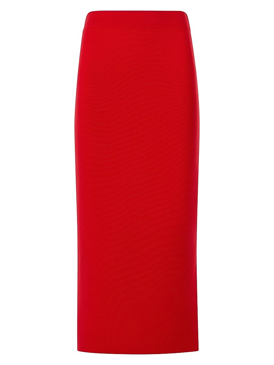 Women's Stretch Wool Pencil Skirt - Bright Red - Size 16