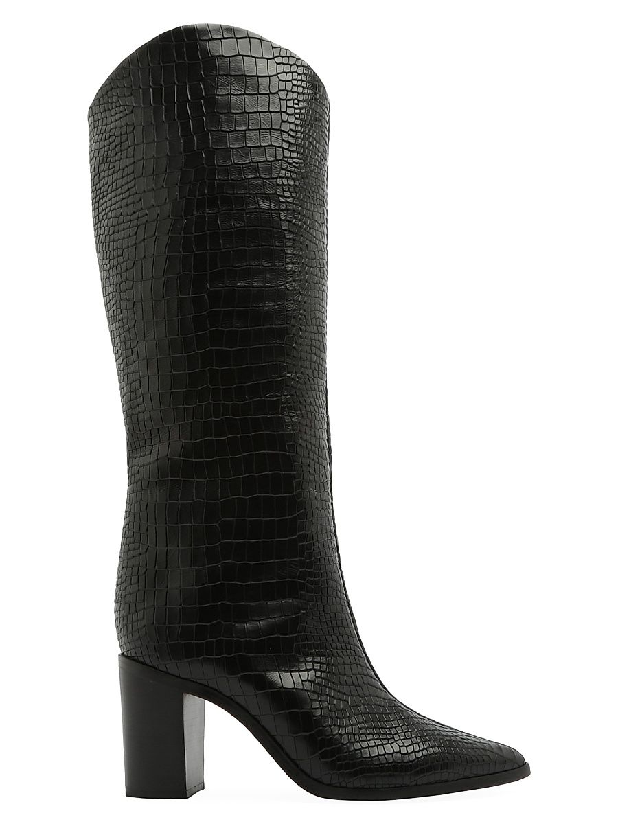 Women's Analeah 85MM Croc-Embossed Leather Boots - Black Maryana - Size 11