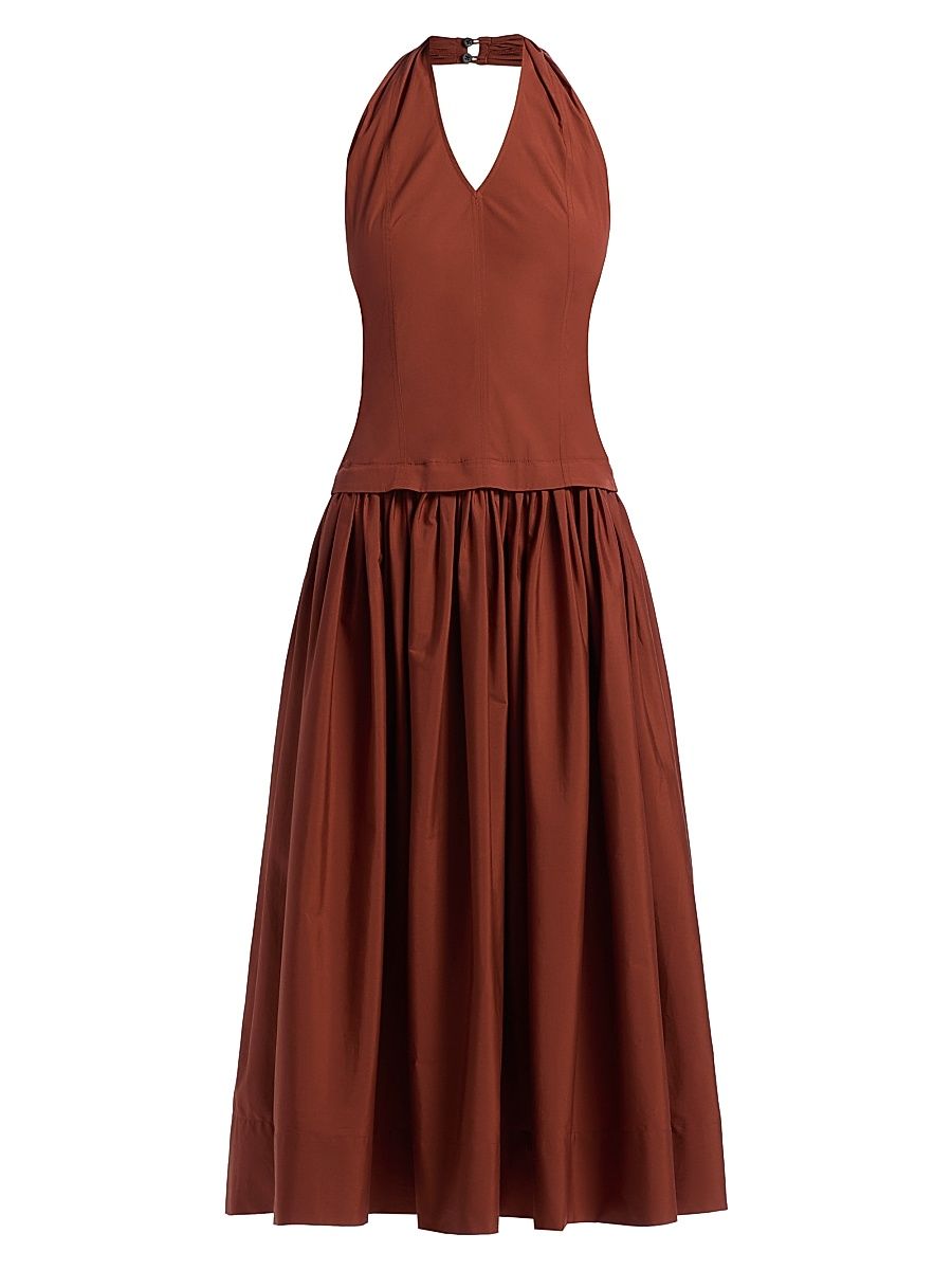 Women's Nora Halterneck Stretch-Cotton Midi-Dress - Dark Bosco - Size 0