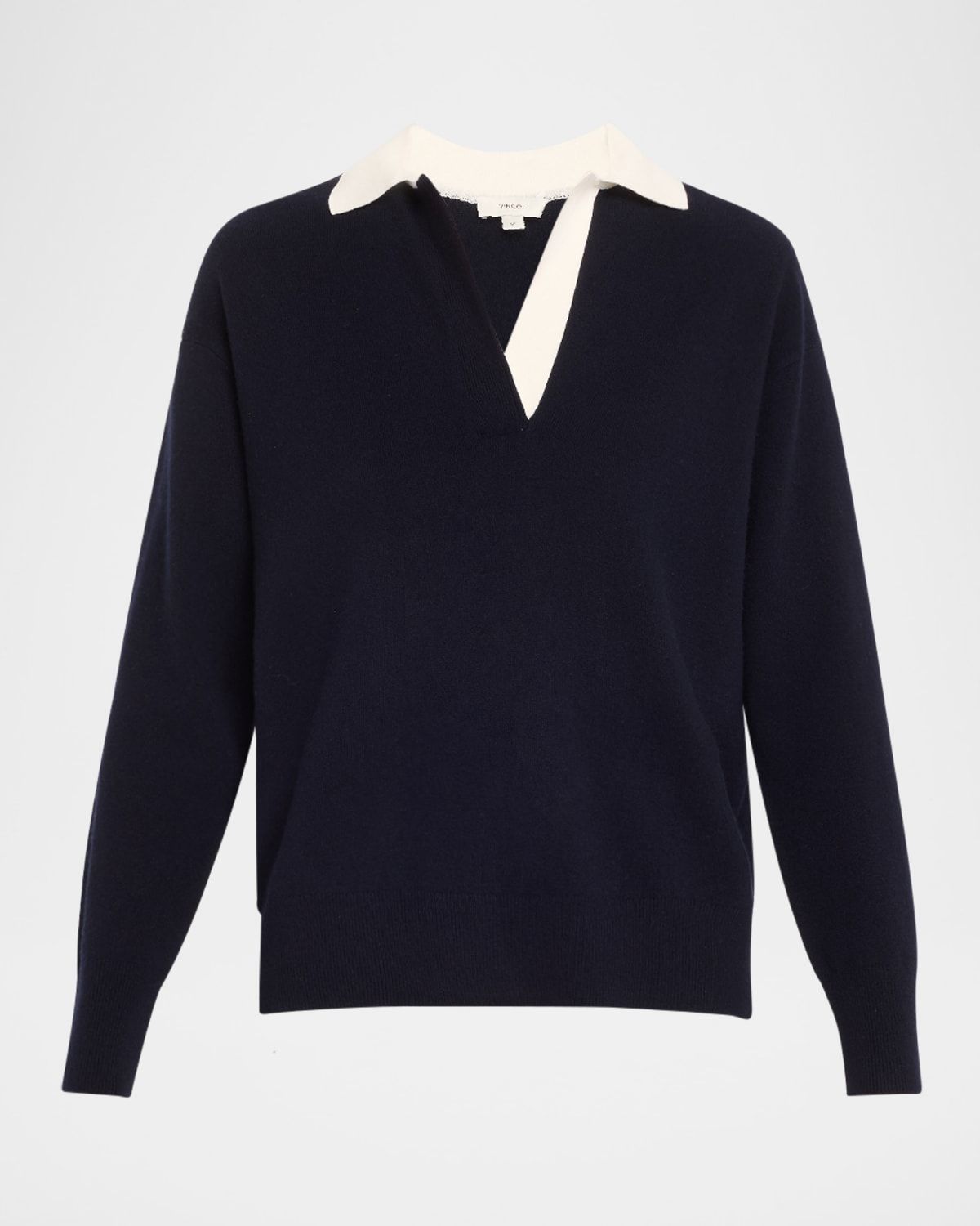 Contrast Collar Wool-Cashmere Polo Sweater