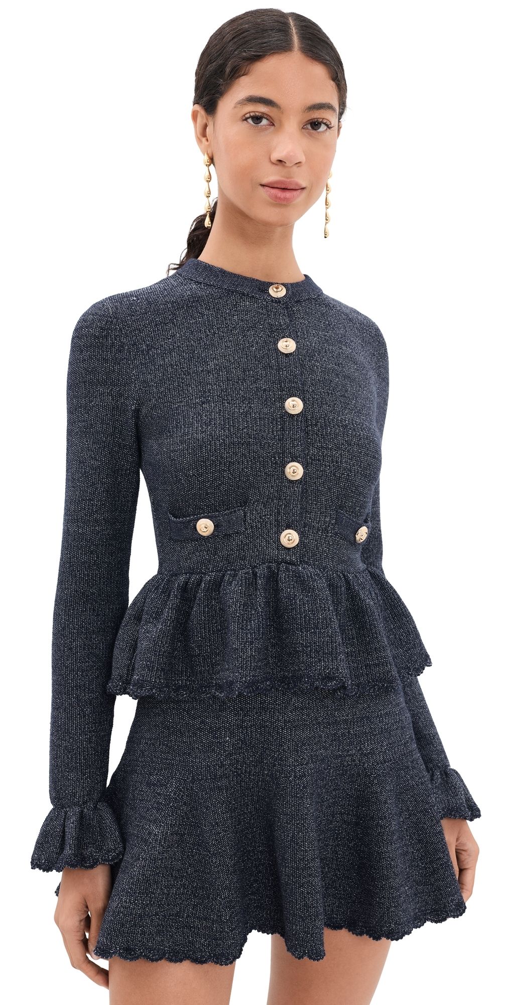 Self Portrait Textured Knit Mini Dress Navy M