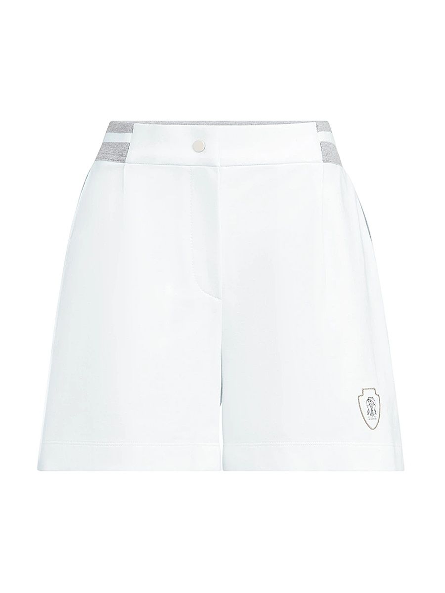 Women's Stretch Cotton Lightweight French Terry Active Shorts with Logo - White - Size 12