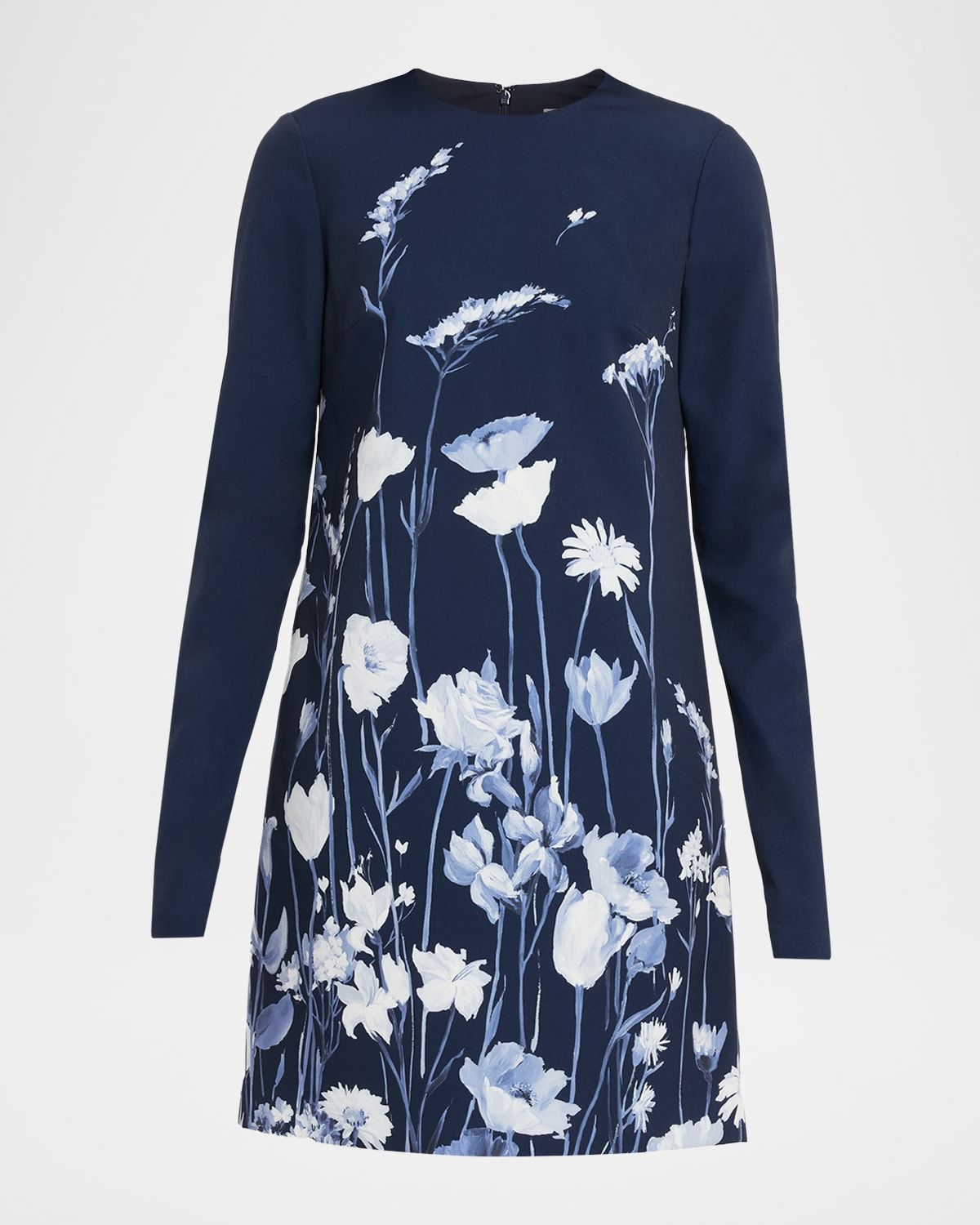 Floral Crepe Long-Sleeve Mini Dress