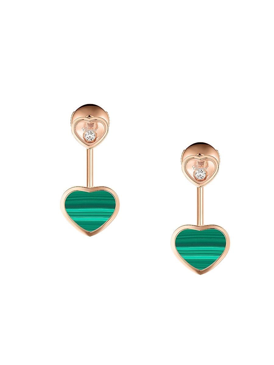 Women's Happy Hearts 18K Rose Gold, Malachite & Diamond Ear Jackets - Green