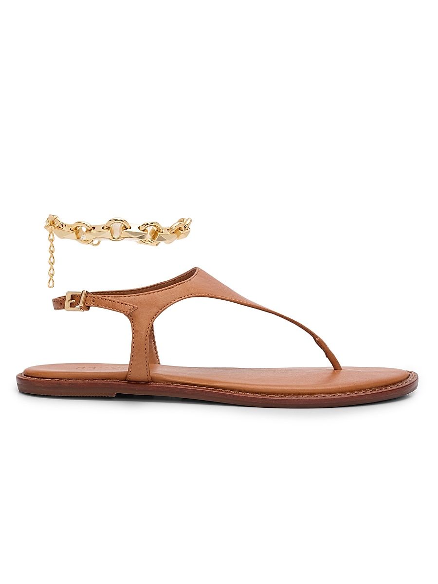 Women's Lys Chain-Detailed Leather Flat Sandals - Miele - Size 10.5