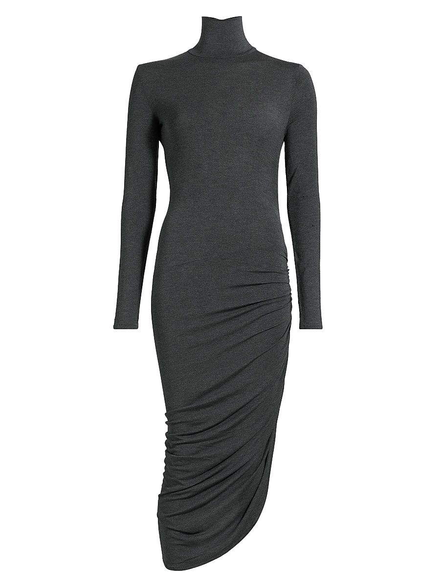 Women's Draped Turtleneck Midi-Dress - Dark Grey - Size Large