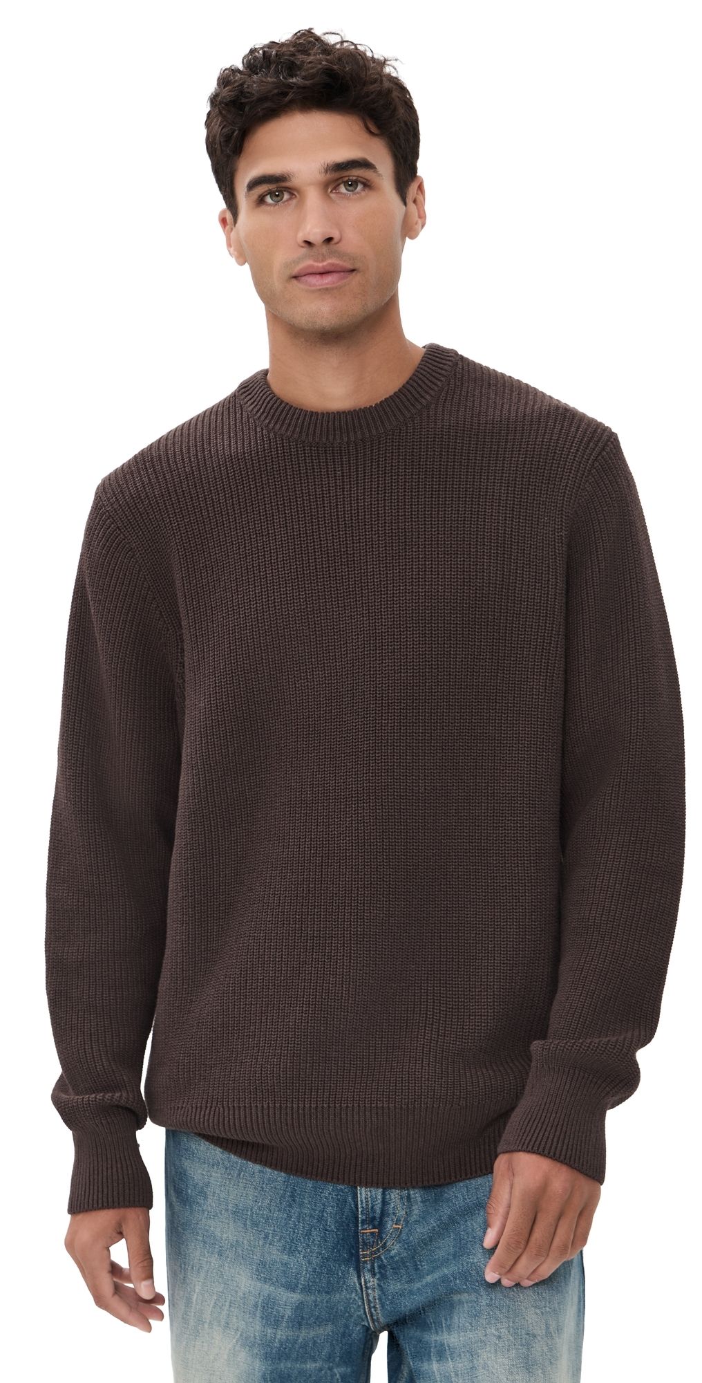 Les Deux Rib Crew Knit Sweater Mole Brown S