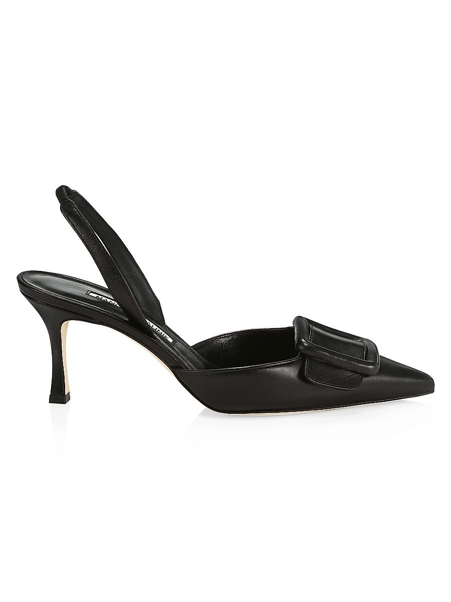 Women's Maysli 70MM Leather Slingback Pumps - Black - Size 5.5