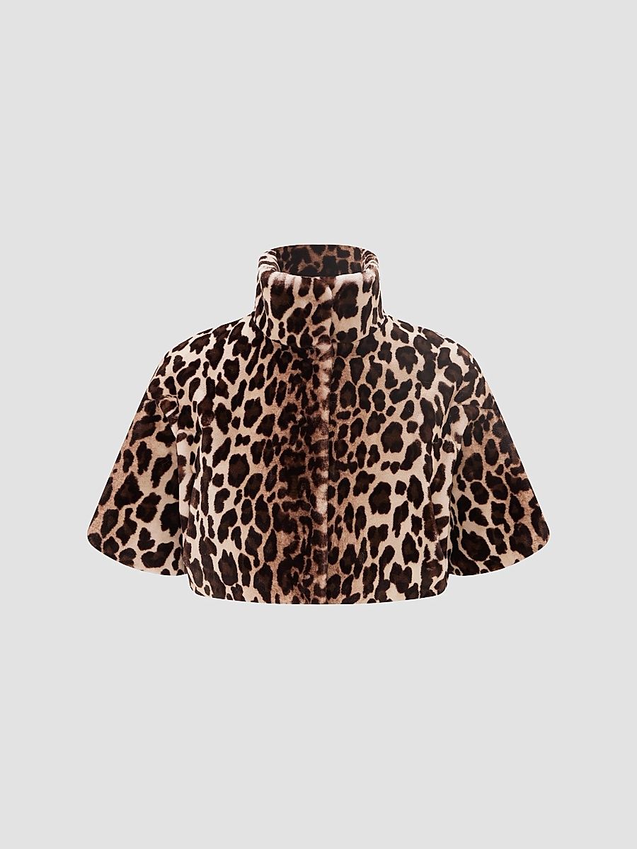 Lyla Grant Women's Faux Fur Sheared Bolero Coat - Brown Leopard - Size XL