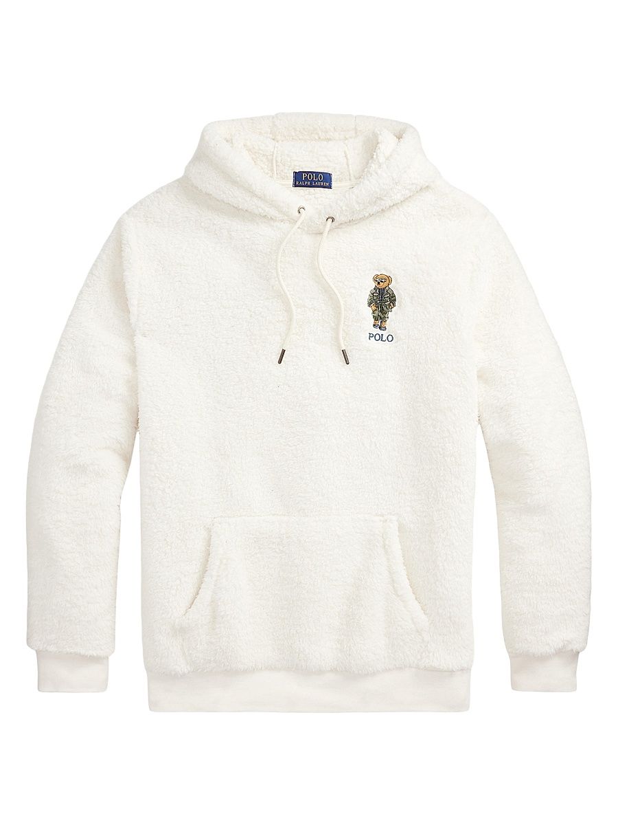 Men's Polo Bear Pile Fleece Hoodie - Antique Cream Defender Bear - Size XXL