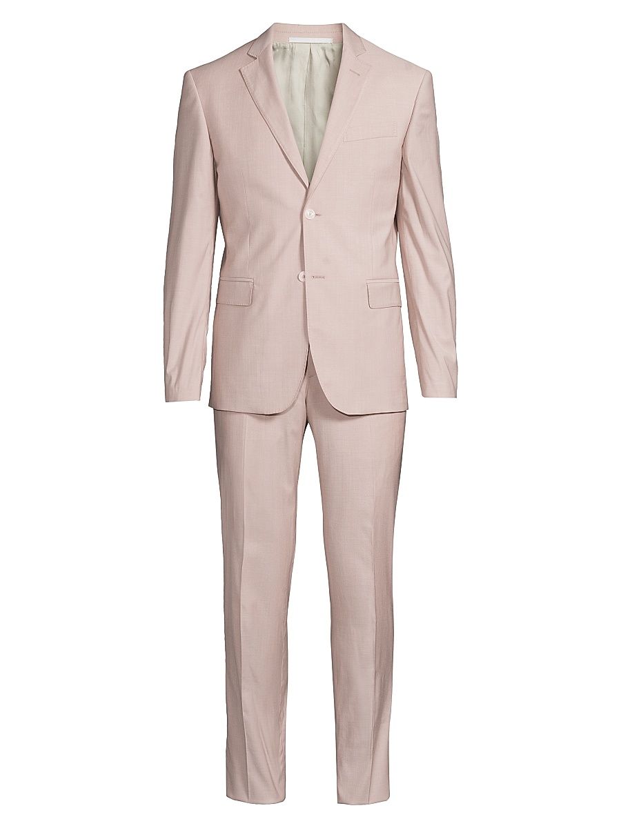 Men's Single-Breasted Wool-Blend Suit - Pink - Size 46