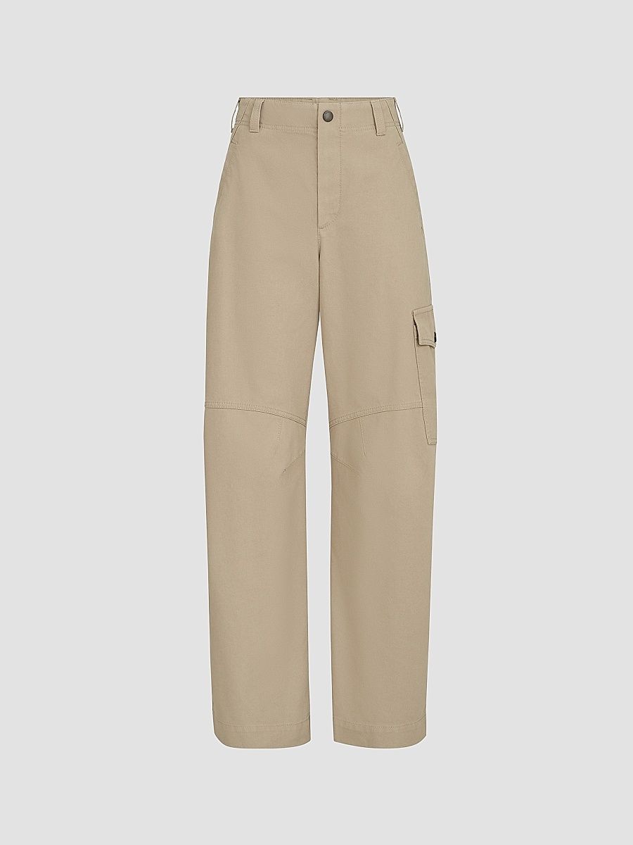 Women's Délavé Cotton Canvas Cargo Barrel Trousers with Monili - Beige - Size 0