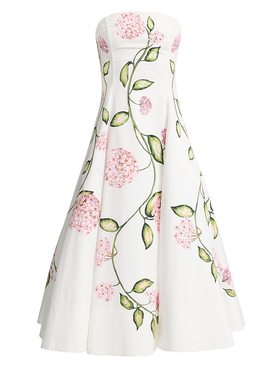 Women's Porcelain Flowers Strapless Cocktail Dress - Pink White - Size 10