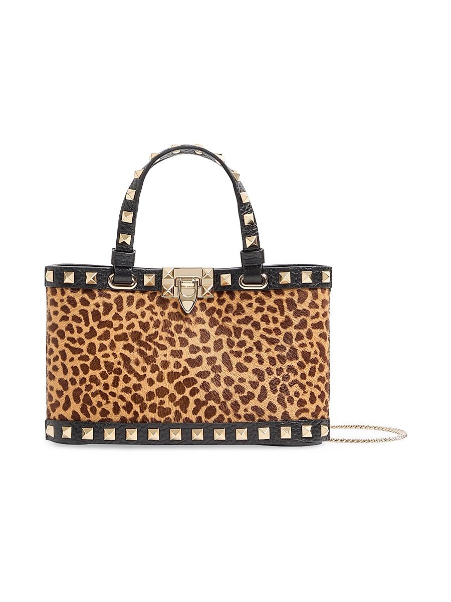 Women's Mini Rockstud Shopping Bag in Pony-Effect Calfskin with Animal Print - Animal Print