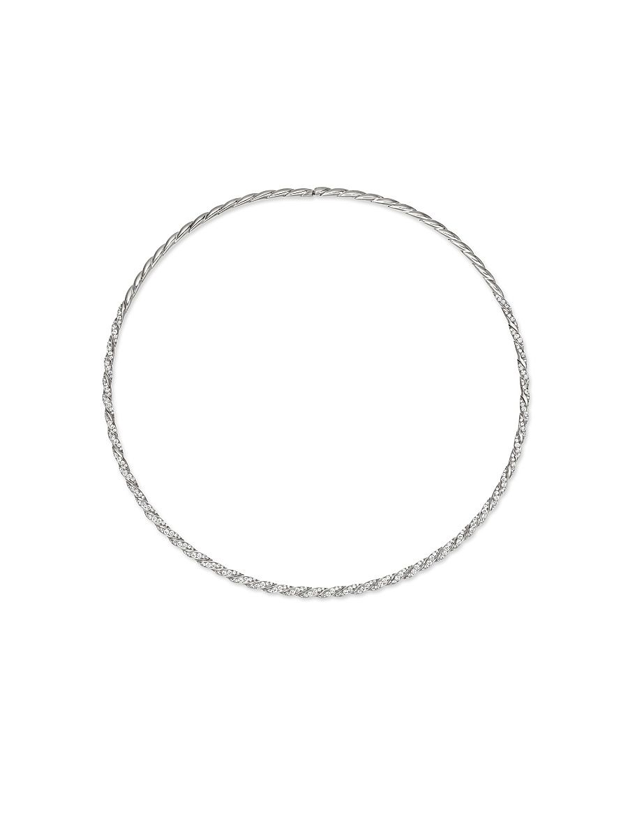 Women's Sculpted Cable Flex Necklace in 18K White Gold with Diamonds, 3.7MM - Diamond