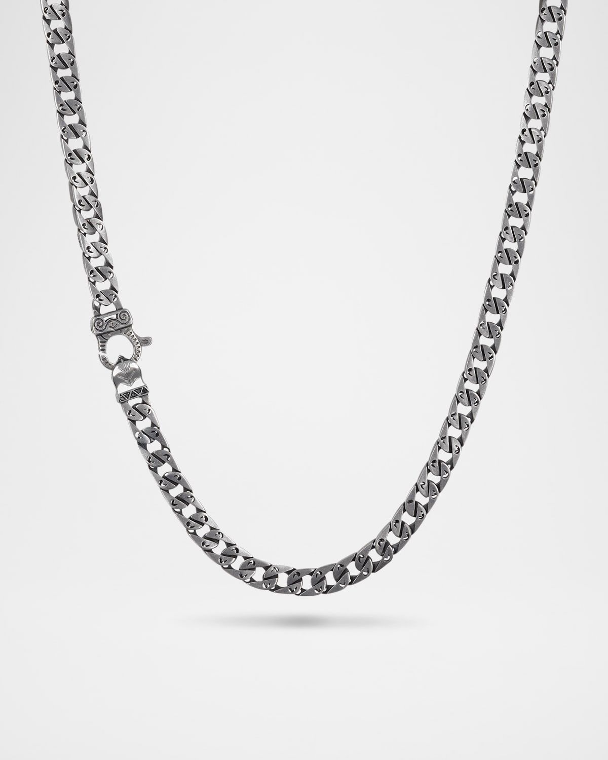 Men & apos;s Flaming Tongue Wide-Link Sterling Silver Necklace with Black Diamonds, 22"