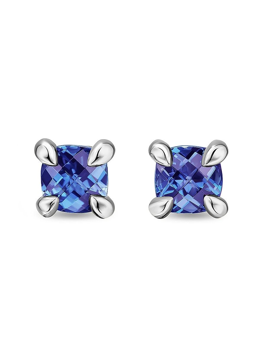Women's Micro Chatelaine Stud Earrings in 18K White Gold with Tanzanite, 4.8MM - Tanzanite