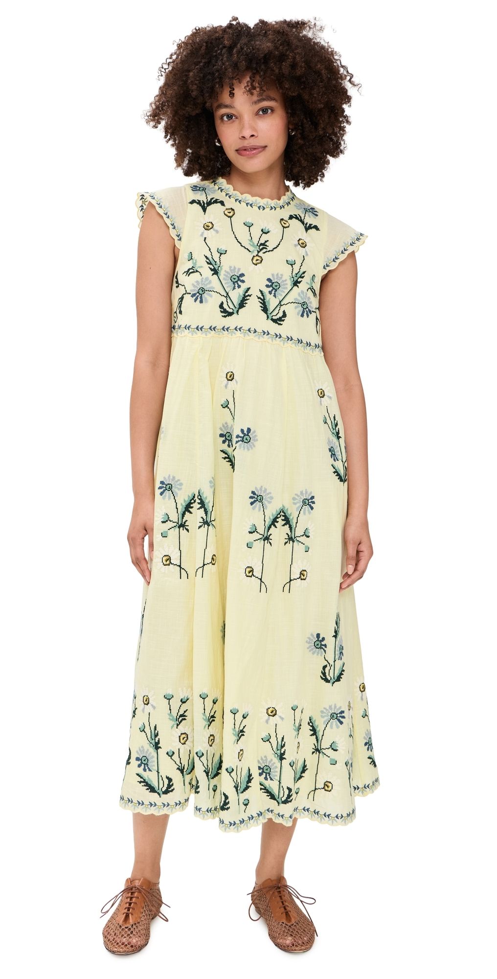 Sea Audra Embroidered Midi Dress Butter L