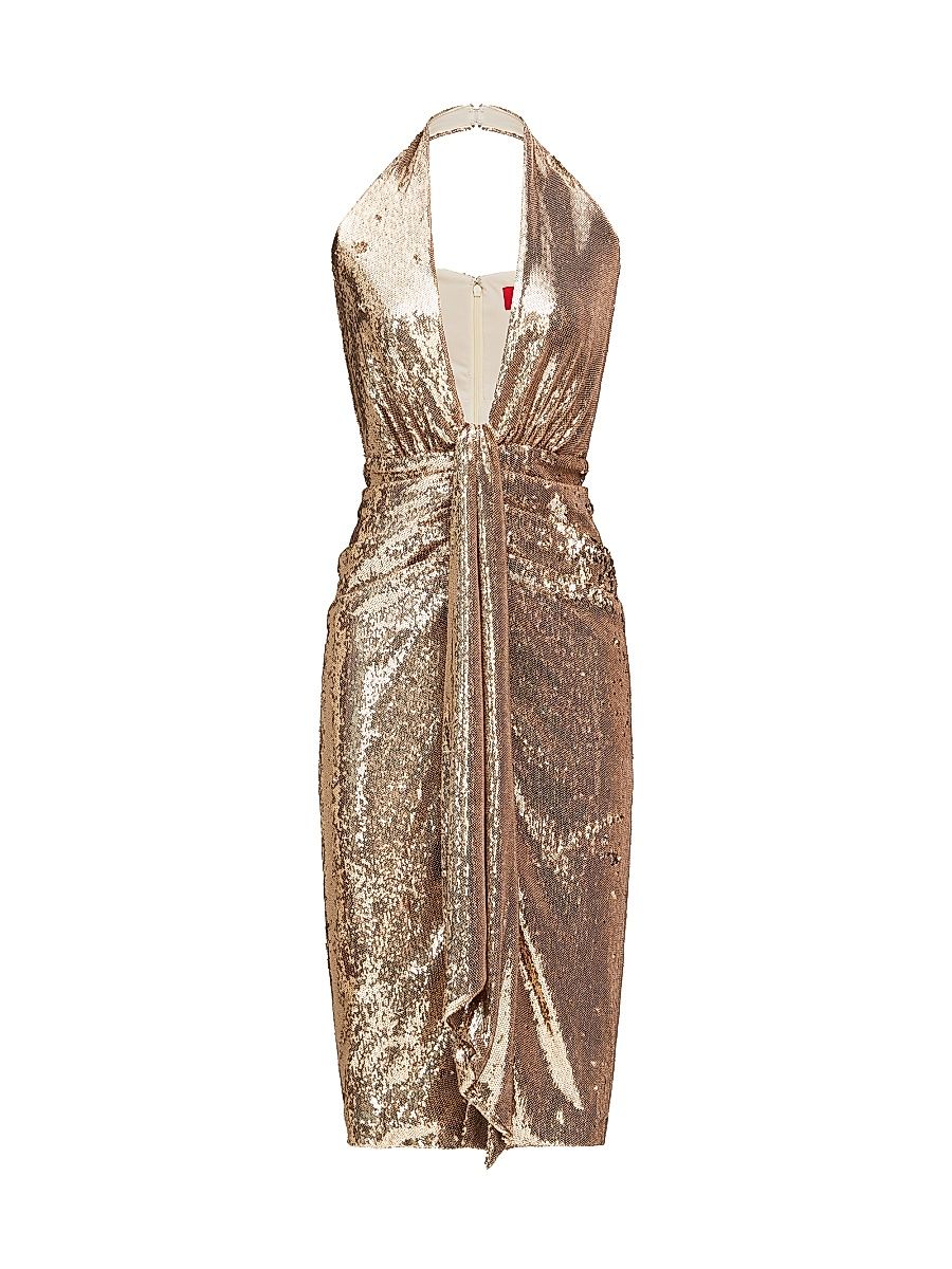 Women's Sya Sequined Halter Midi-Dress - Light Gold - Size 8