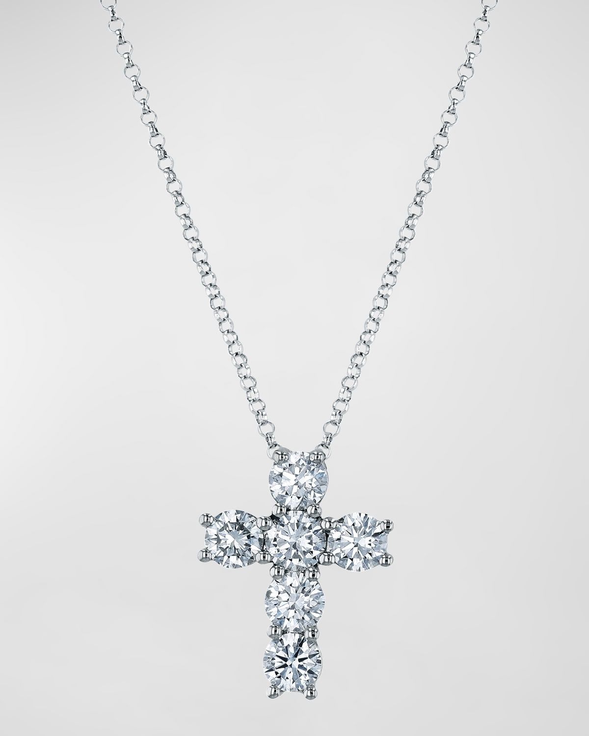 18k Gold 6-Stone Shared Prong Round Diamond Cross Necklace, 0.90tcw, 16"L