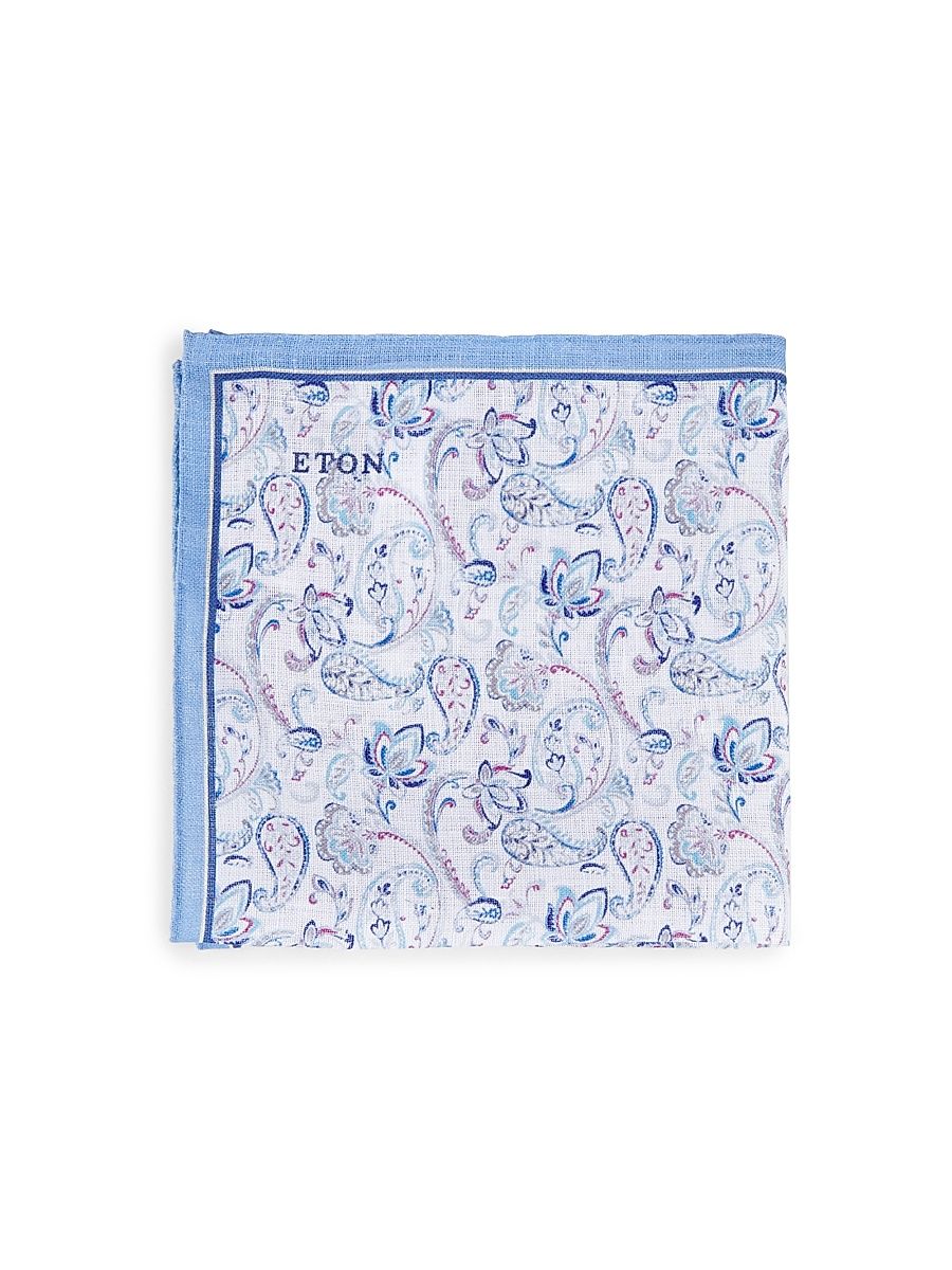 Men's Paisley Linen Pocket Square - Blue