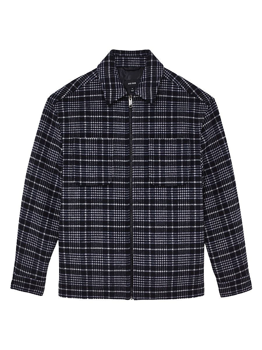 Men's Vitarli Checked Wool-Blend Overshirt - Blue - Size Medium