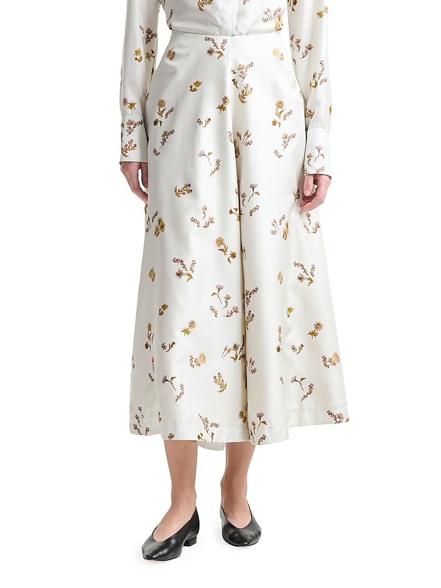 Women's Varda Floral Silk Midi-Skirt - Macadamia - Size 14