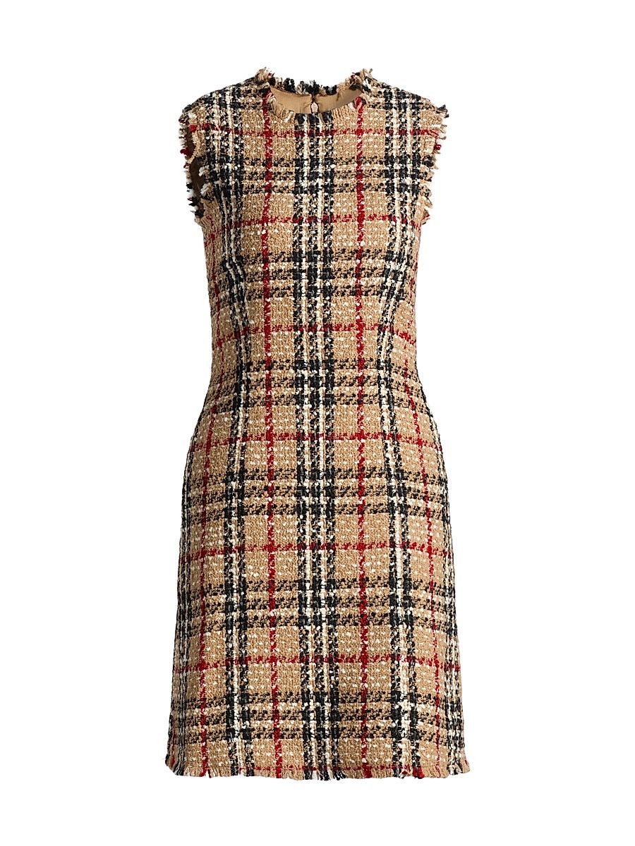 Women's Abigail Check Wool-Blend Sleeveless Minidress - Sand Ip Check - Size 12