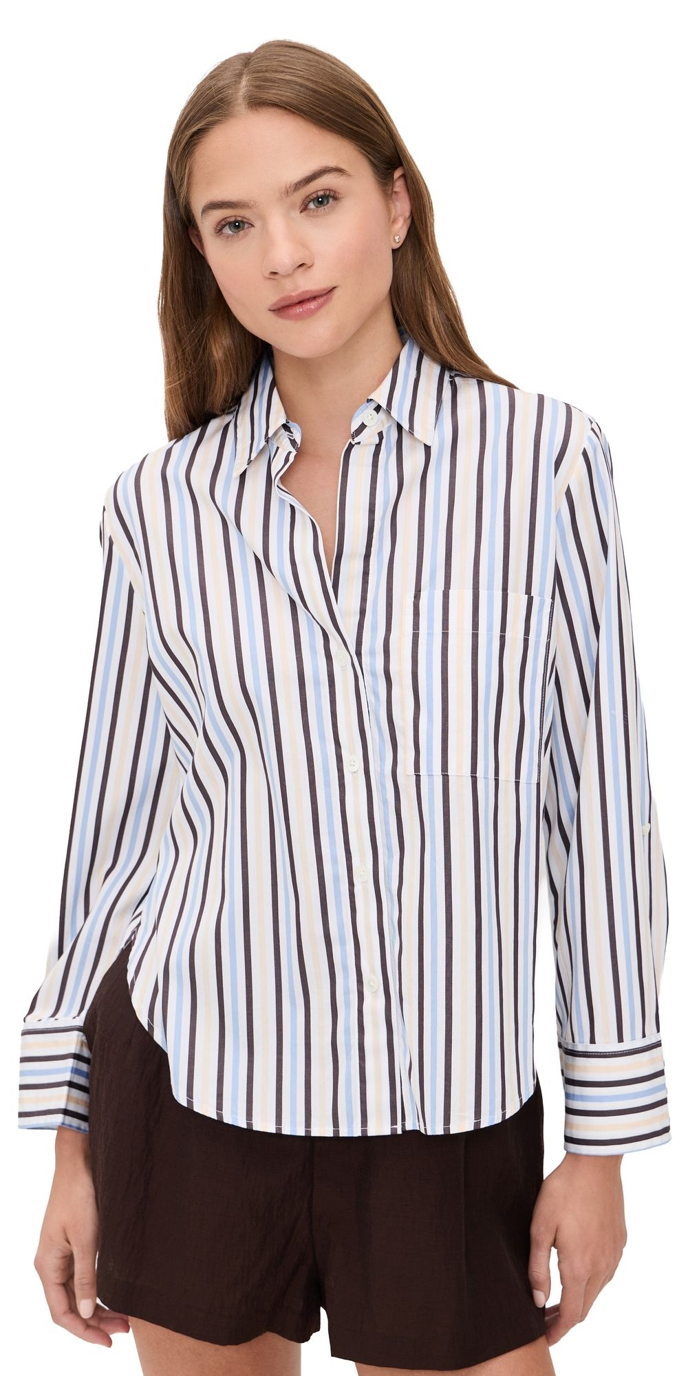 Madewell The Signature Y-Neck Shirt In Poplin Chocolate Plum XXS