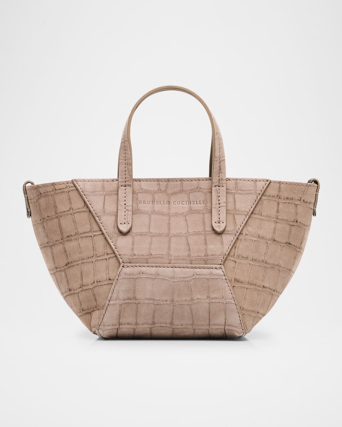 Duo Mini Croc-Embossed Suede Shopper Tote Bag